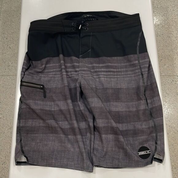 O' NEILL hyperfreak swim boardshorts lace up stretch gray black stripe - Picture 7 of 12